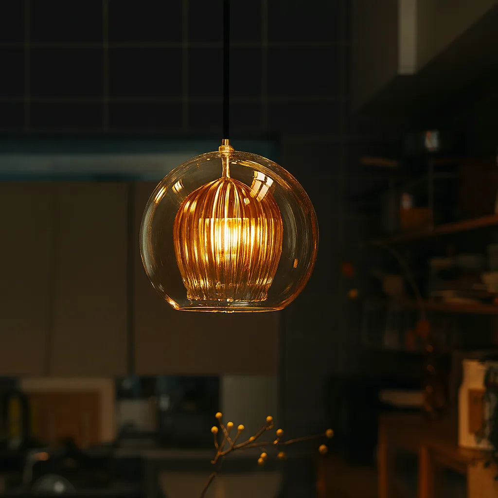 Freyza | Chic Double Glass Globe Pendant Light with Fluted Shade