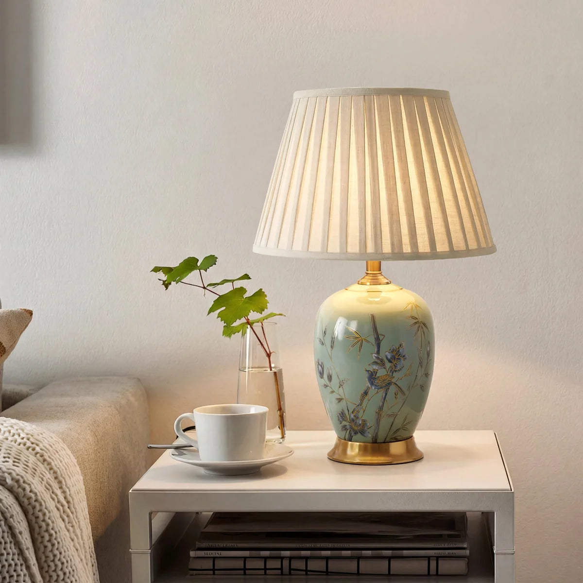 BambooGlow | Elegant Serene Green Ceramic Table Lamp with Dimming Feature 5