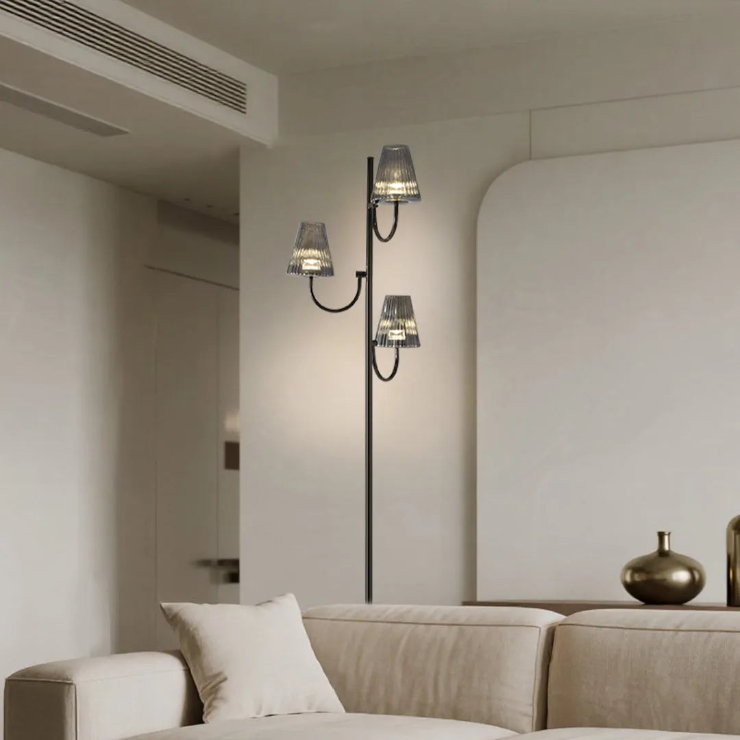 AluminaGlow | Modern Black Three-Light Standing Floor Lamp 4