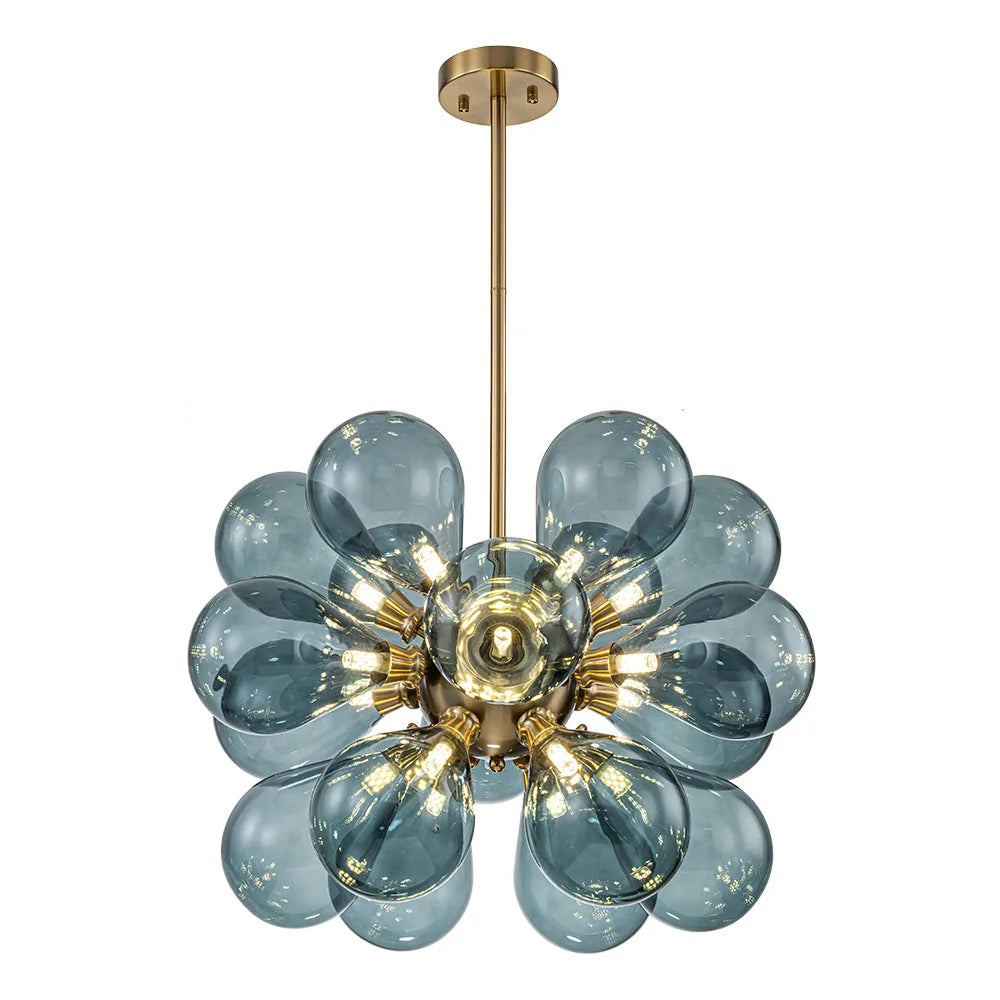 Freyza -  Contemporary Glass Chandelier with 18 Lights & Adjustable Height | Stylish Blue Bubble Design for Elegant Spaces