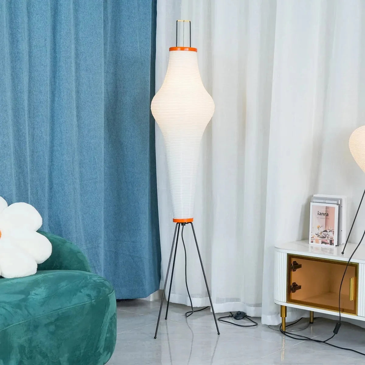 Artisan Light Sculptures | Modern Floor Lamp with Unique Washi Design | Elegant Lighting for Living Room Decor 3