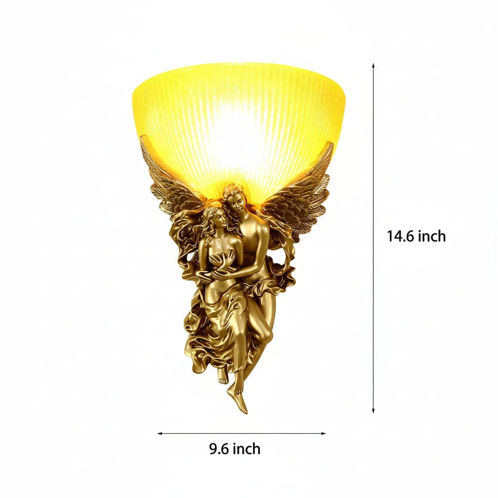 Freyza - Angel Wall Sconce – 3D Art Sculpture Retro Gold Resin Glass E27 (24x37cm)