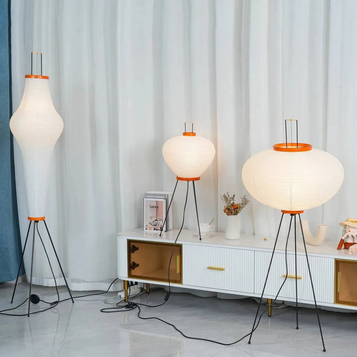 Artisan Light Sculptures | Modern Floor Lamp with Unique Washi Design | Elegant Lighting for Living Room Decor 4