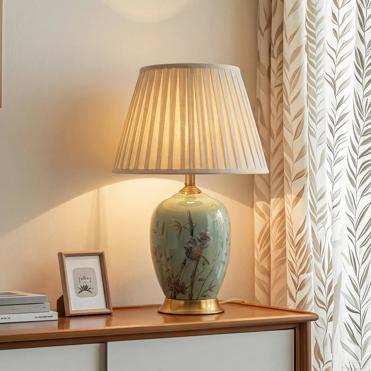 BambooGlow | Elegant Serene Green Ceramic Table Lamp with Dimming Feature 6
