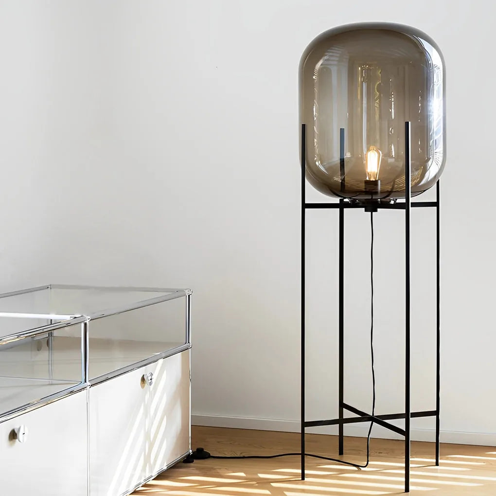 Bubbluxe | Modern Black Floor Lamp with Hand-Blown Glass Shade 5