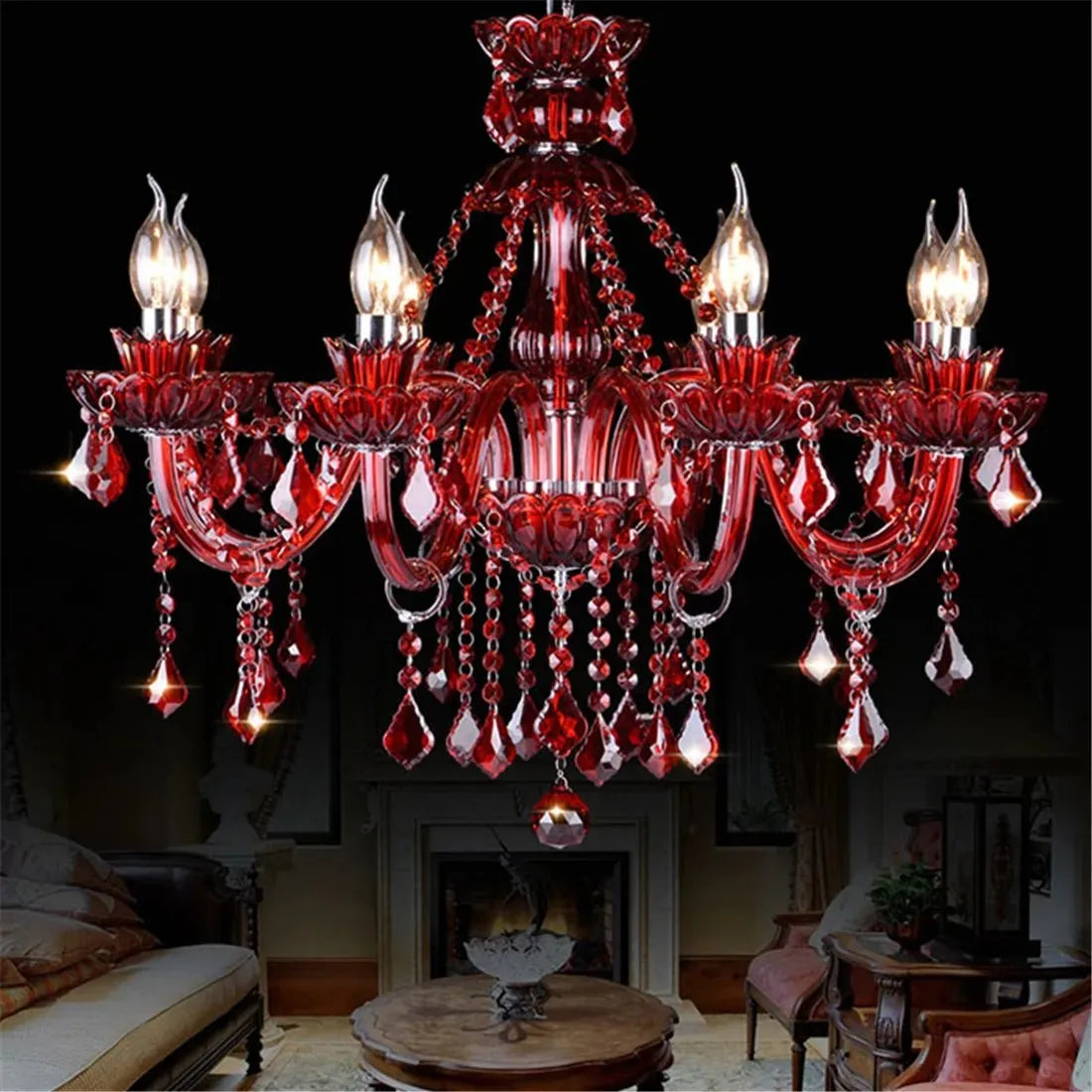Freyza - Brigitte | Elegant Timeless Red Crystal Chandelier Light for Dining Room
