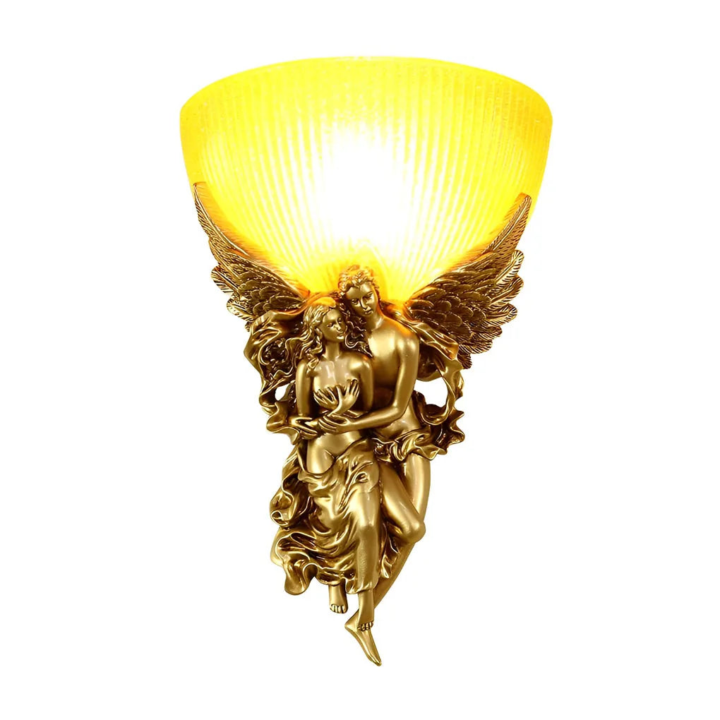 Freyza - Angel Wall Sconce – 3D Art Sculpture Retro Gold Resin Glass E27 (24x37cm)