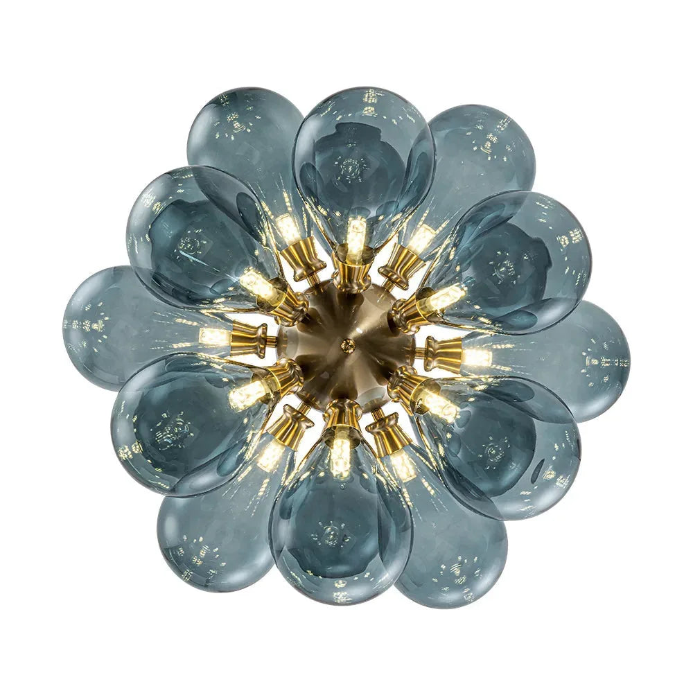Freyza -  Contemporary Glass Chandelier with 18 Lights & Adjustable Height | Stylish Blue Bubble Design for Elegant Spaces