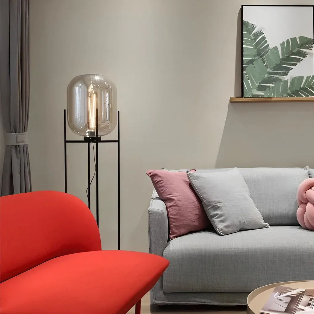 Bubbluxe | Modern Black Floor Lamp with Hand-Blown Glass Shade 6