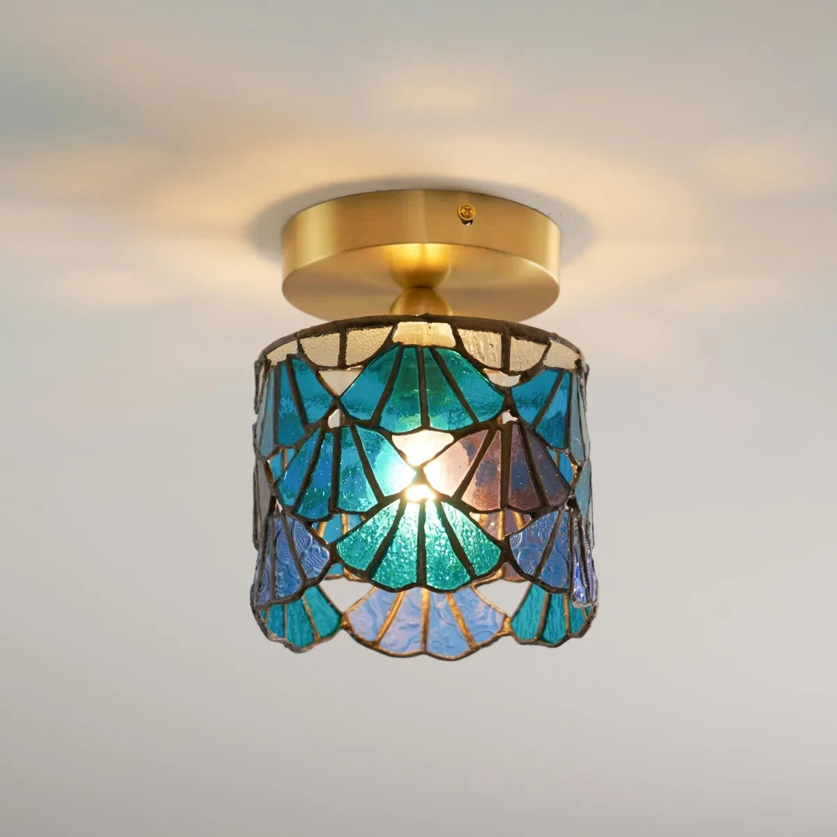 Tiffany Ceiling Light Fixture with Handmade Mosaic Glass | Dimmable Design for Warm Bathroom Ambiance 7