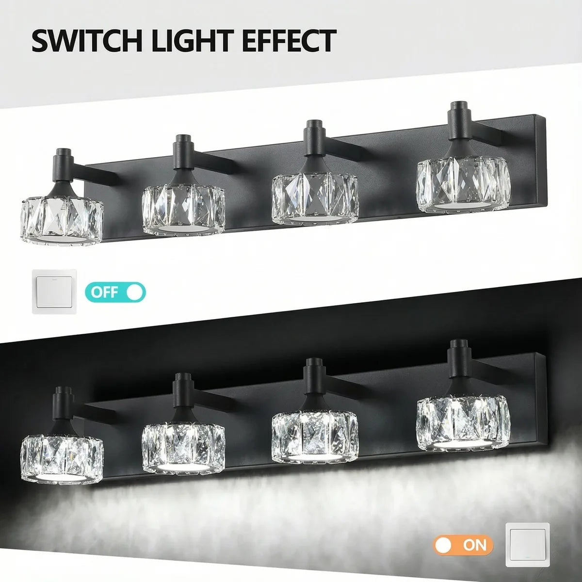 Freyza - Bathroom Vanity Sconce LED 4-6 Light Matte Black Crystal Glass Wall Light