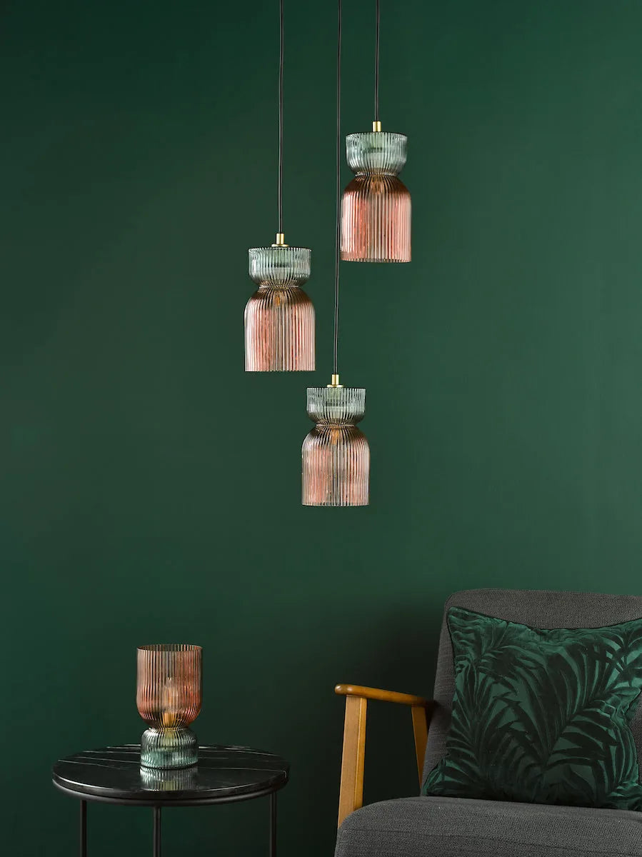 Rhubarb Collection | 3-Light Cluster Pendant with Ribbed Glass Design | Vibrant Lighting for Modern Spaces 7