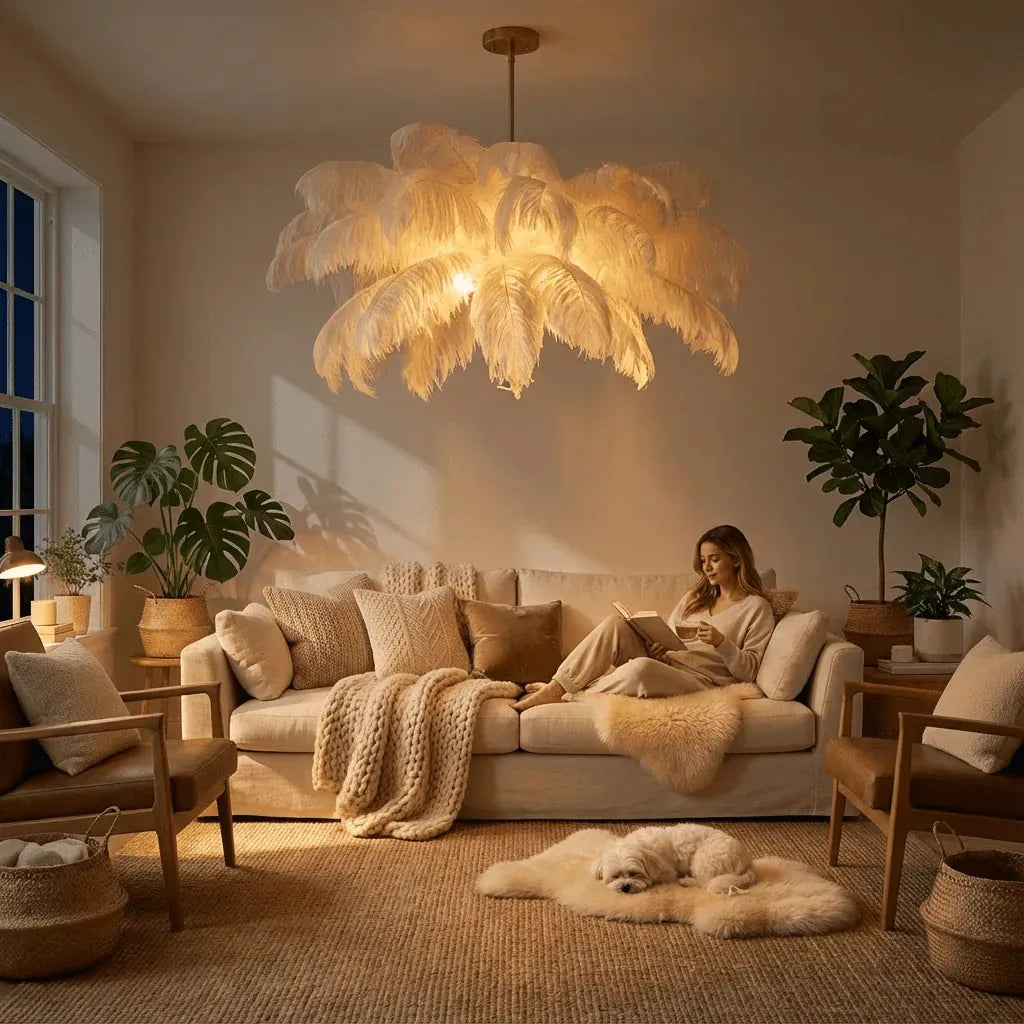 Freyza - AetherFeather | Elegant Adjustable Feather Chandelier Light