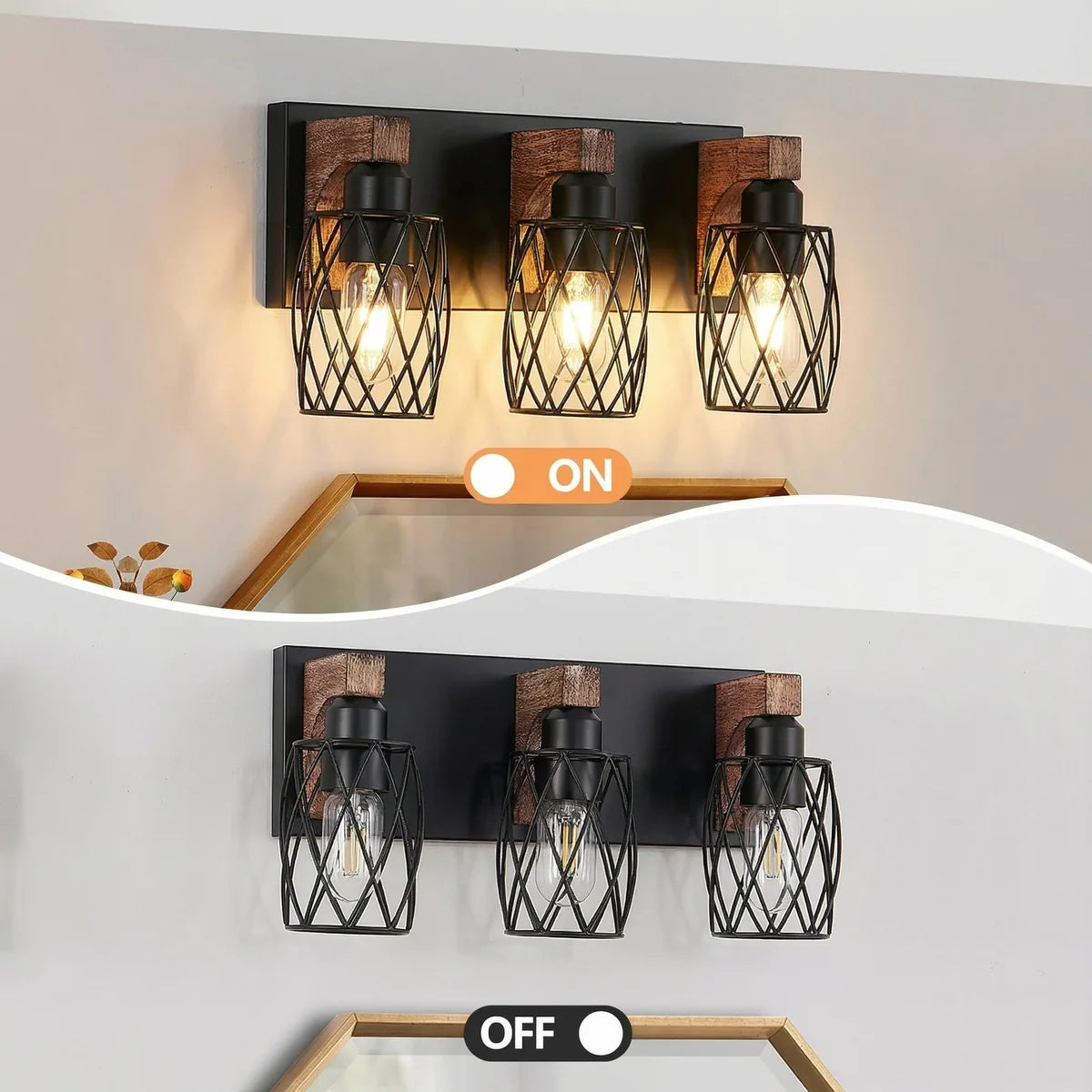 Freyza - Bathroom Vanity Light Industrial Cage Matte Black Walnut Wood 40-110cm