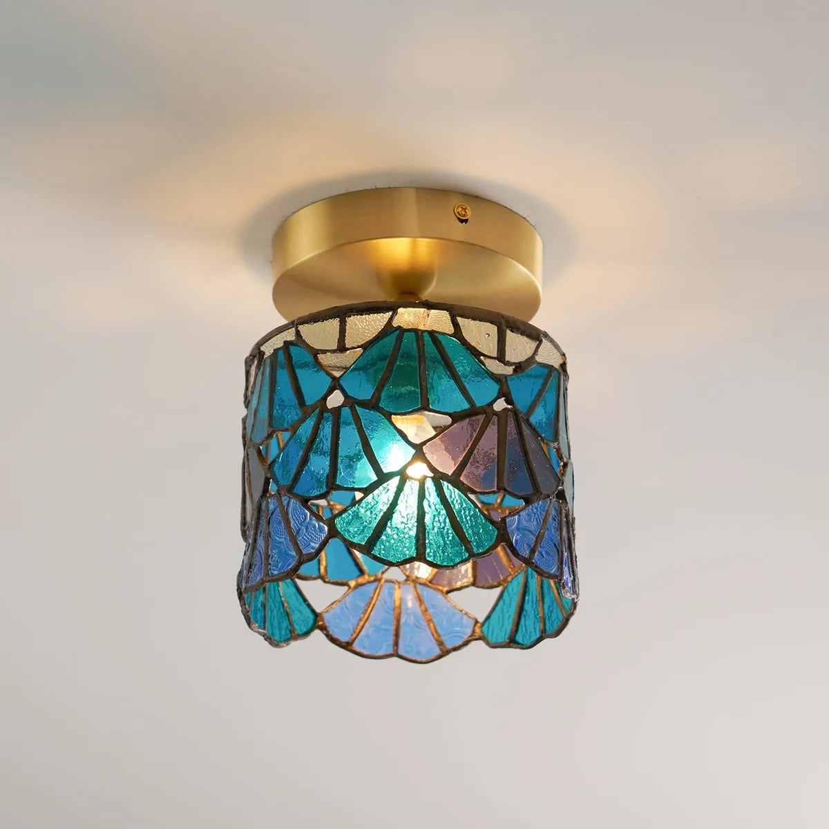 Tiffany Ceiling Light Fixture with Handmade Mosaic Glass | Dimmable Design for Warm Bathroom Ambiance 8