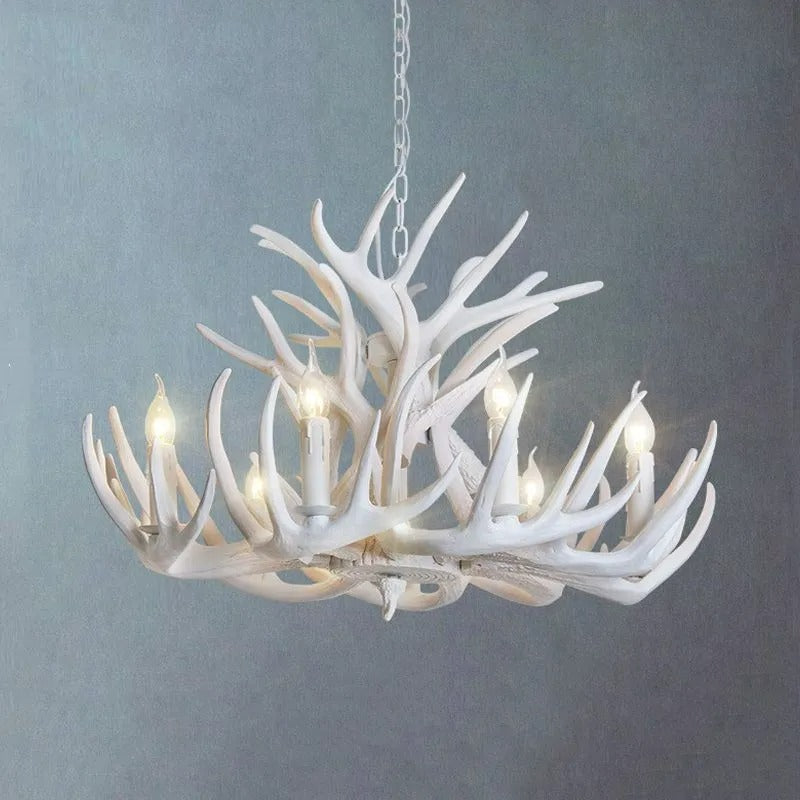 Freyza | Lustre rustique en résine avec bois de cerf Silva – Salle à manger et salon rustiques