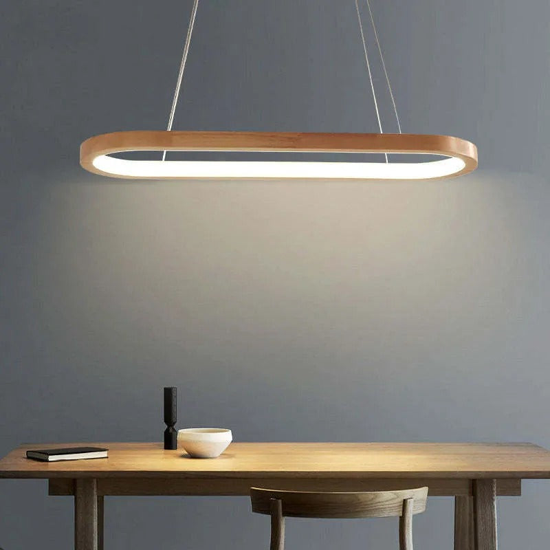 Freyza | Veon Contemporary Oval Wood Pendant Light – Contemporary Kitchen Dining Room