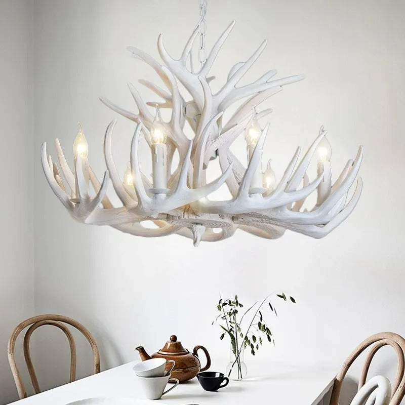 Freyza | Lustre rustique en résine avec bois de cerf Silva – Salle à manger et salon rustiques