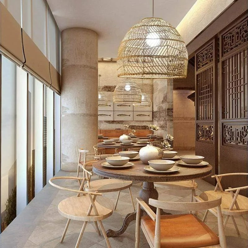 Freyza | Lian Rattan-Bambus-Rattan-Pendelleuchte – Küche, Esszimmer