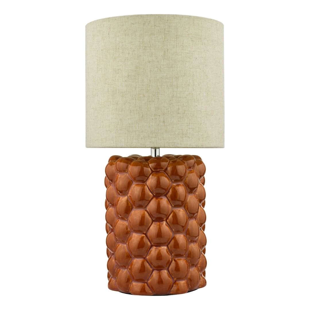 Freyza – Orange Ceramic Table Lamp | 48 cm Reactive Glaze Base with Natural Linen Shade and E27 Bulb Fitting