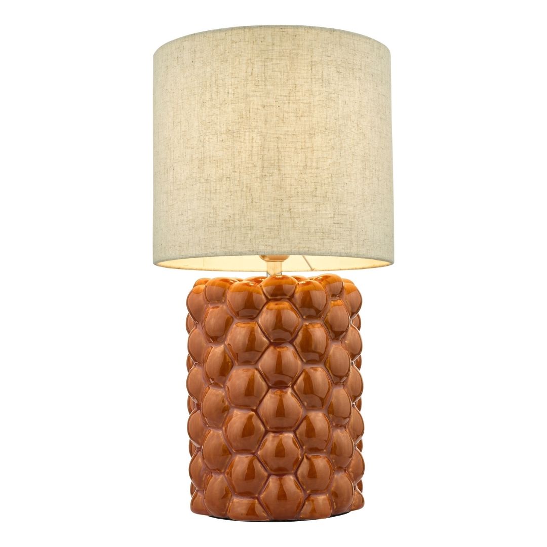 Freyza – Orange Ceramic Table Lamp | 48 cm Reactive Glaze Base with Natural Linen Shade and E27 Bulb Fitting