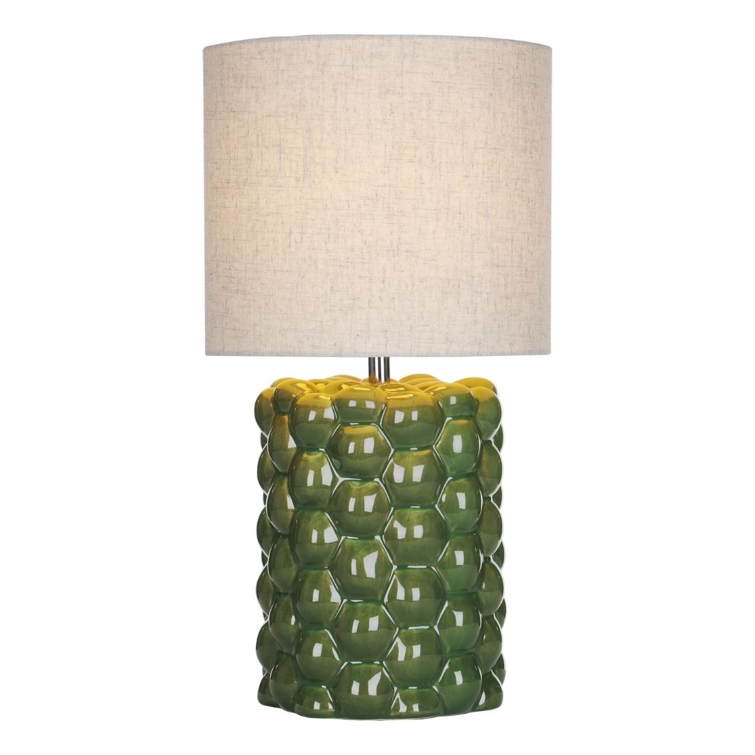 Freyza – Green Ceramic Table Lamp | 48 cm Forest Green Reactive Glaze Base with Natural Linen Shade