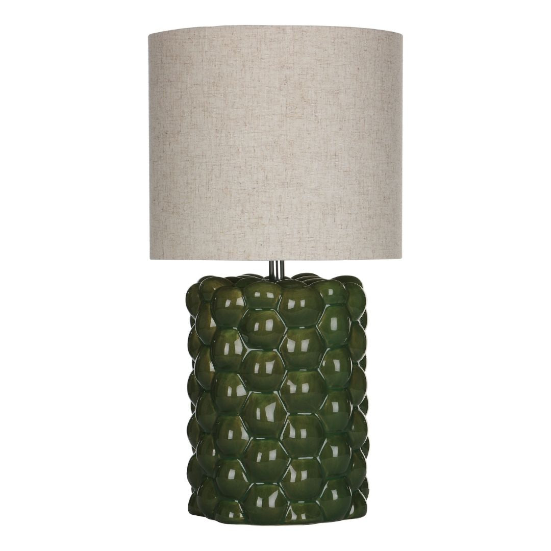 Freyza – Green Ceramic Table Lamp | 48 cm Forest Green Reactive Glaze Base with Natural Linen Shade