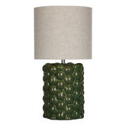 Freyza – Green Ceramic Table Lamp | 48 cm Forest Green Reactive Glaze Base with Natural Linen Shade