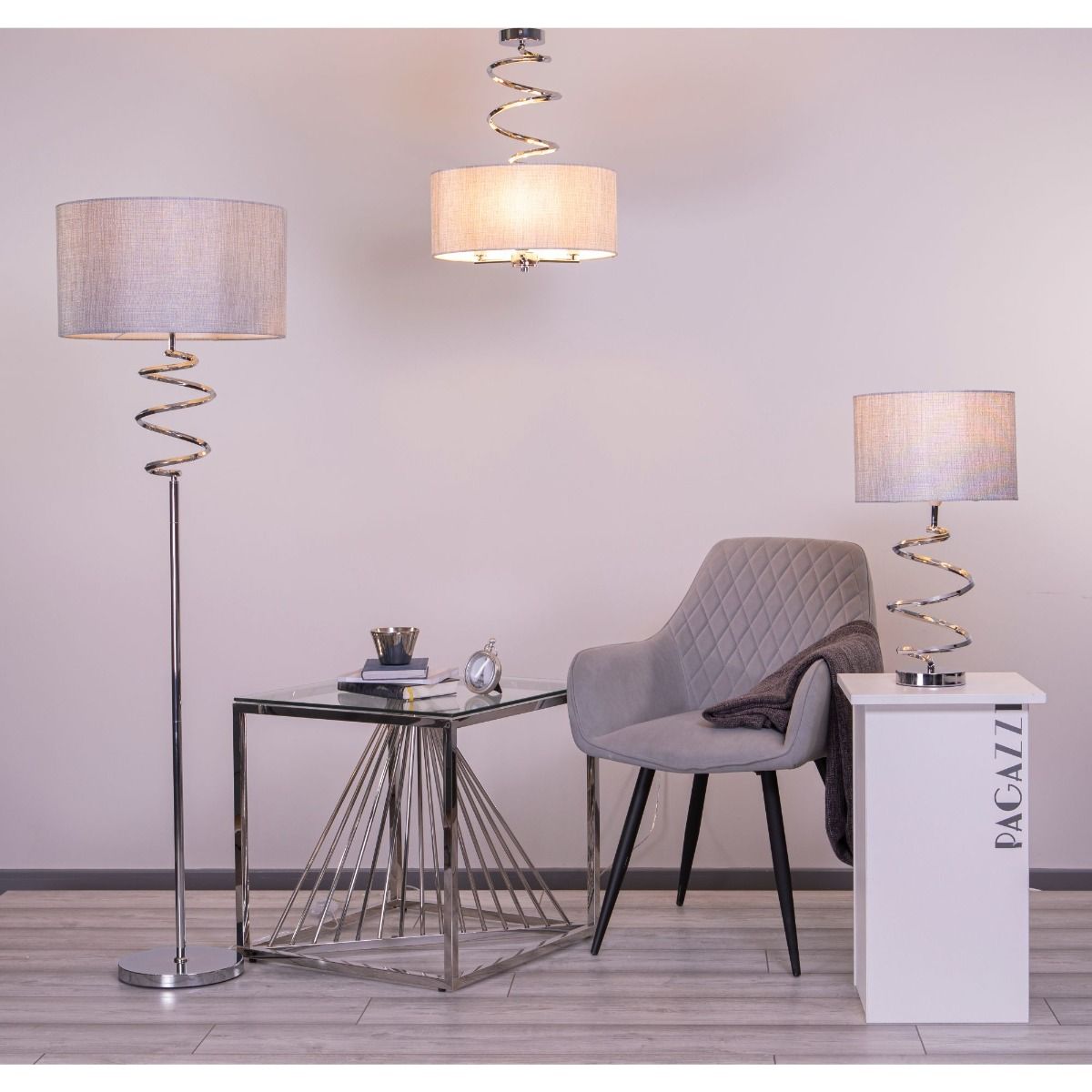 Freyza - Lampadaire Kasi de 158 cm, finition chromée polie