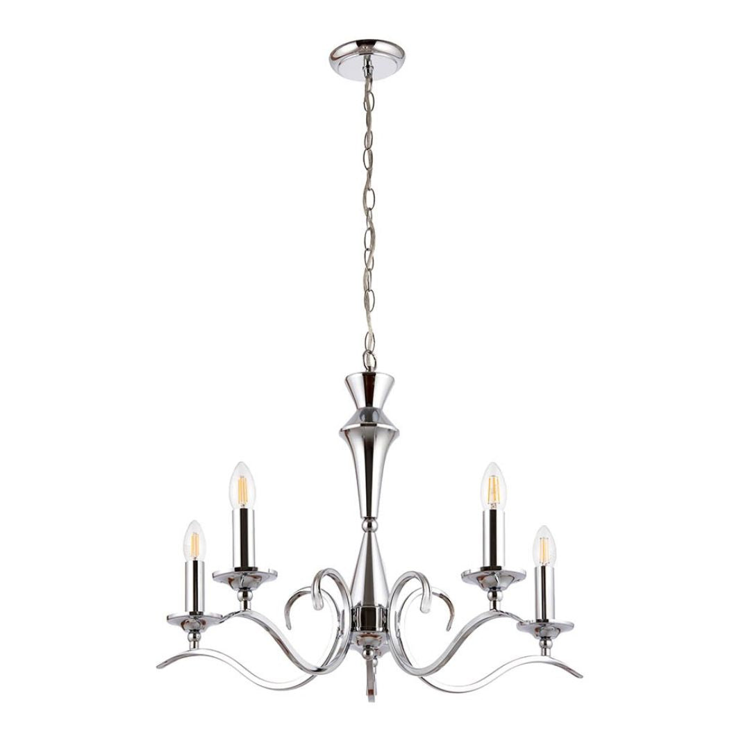 KoraLuxe | Elegant Polished Chrome 5-Light Chandelier Fixture 7