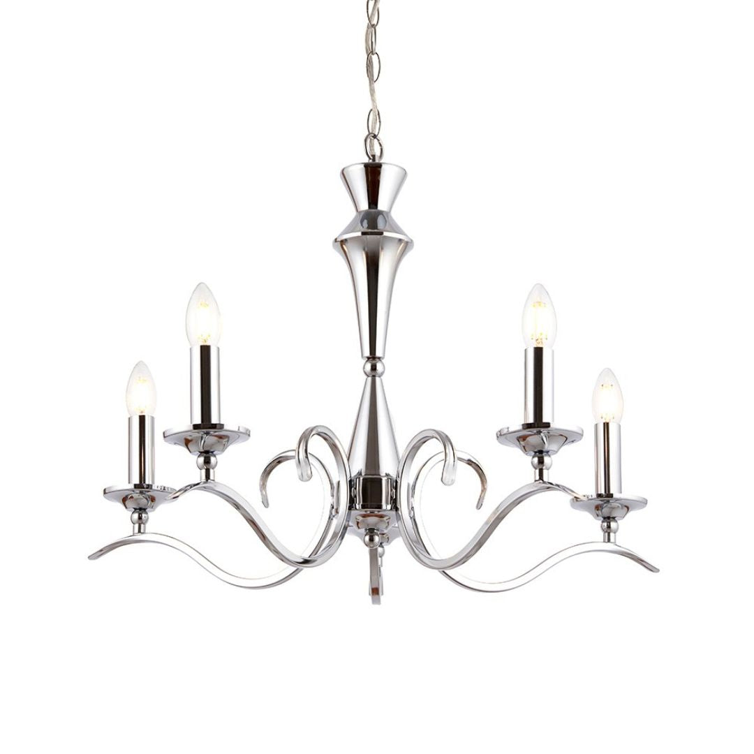 KoraLuxe | Elegant Polished Chrome 5-Light Chandelier Fixture 9