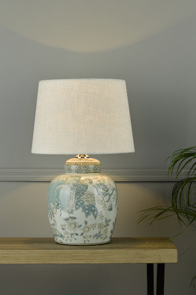 Ceramic Elegance | Charming Botanical Bird Print Table Lamp Base 4
