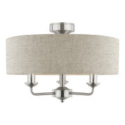 Freyza – Sorrento Deckenleuchte, 3-flammig, halbbündig, satiniertes Nickel, naturfarbener Schirm