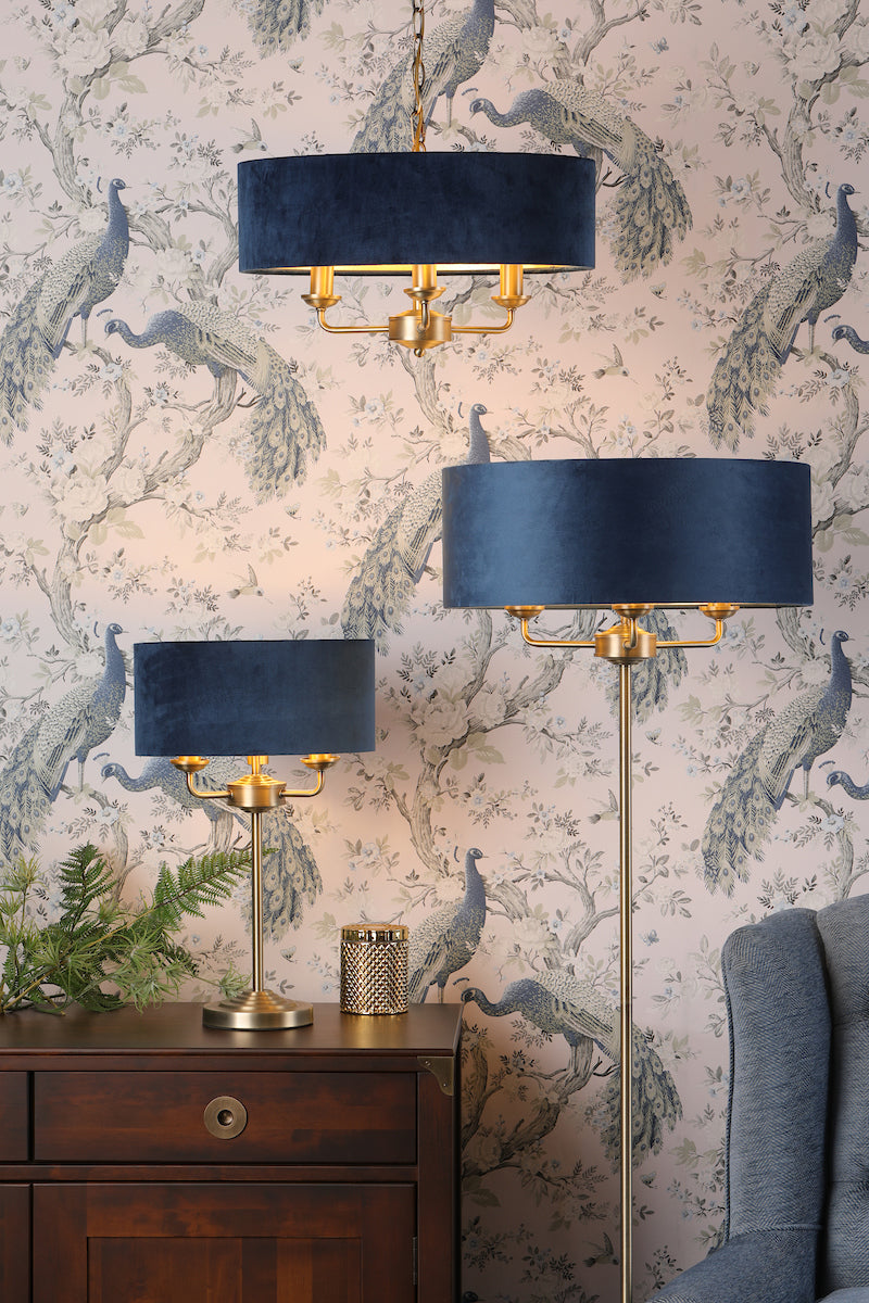 SorrentoElegance | Luxurious Antique Brass Blue Velvet Table Lamp 2