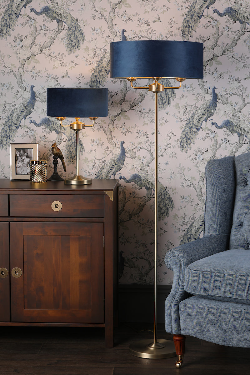 SorrentoElegance | Luxurious Antique Brass Blue Velvet Table Lamp 3