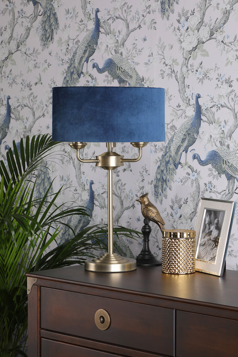 SorrentoElegance | Luxurious Antique Brass Blue Velvet Table Lamp 4