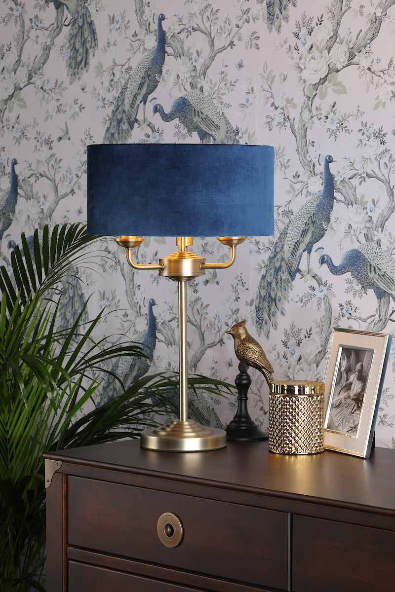SorrentoElegance | Luxurious Antique Brass Blue Velvet Table Lamp 1