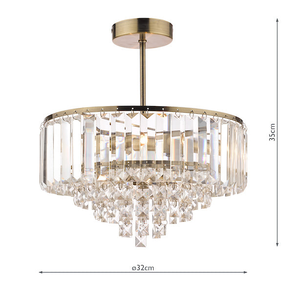 Freyza - Laura Ashley Vienna 3 Light Semi Flush Crystal and Antique Brass