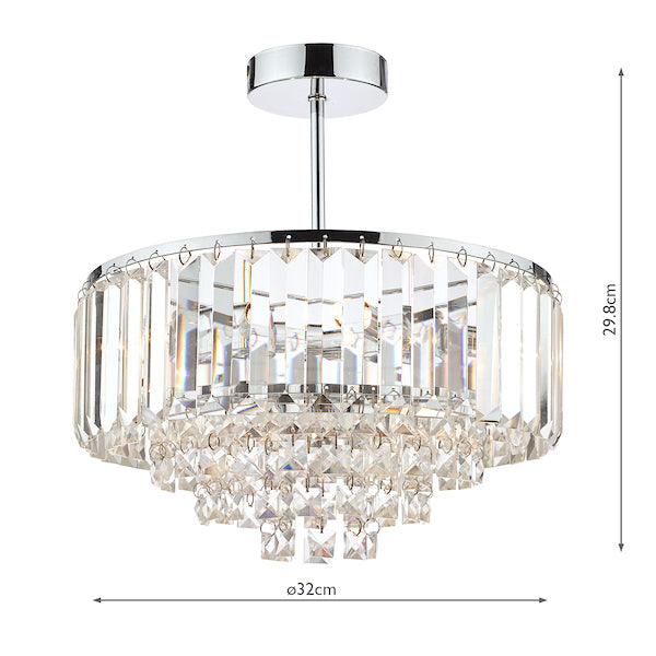 Freyza - Vienna 3 Light Semi Flush Crystal Polished Chrome Ceiling Fixture
