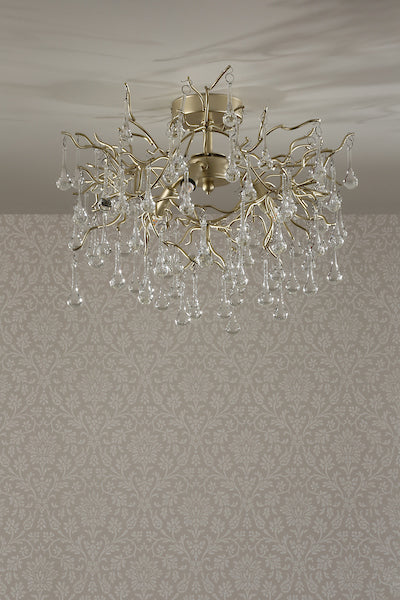 Freyza - Laura Ashley Willow 3 Light Semi Flush Satin Champagne with Crystal Raindrops