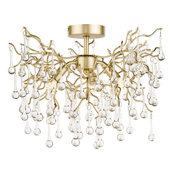 Freyza - Laura Ashley Willow 3 Light Semi Flush Satin Champagne with Crystal Raindrops