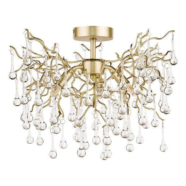 Freyza - Laura Ashley Willow 3 Light Semi Flush Satin Champagne with Crystal Raindrops