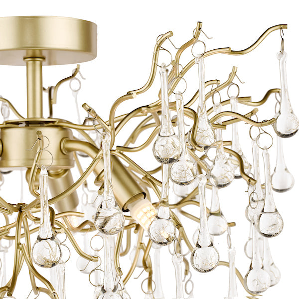 Freyza - Laura Ashley Willow 3 Light Semi Flush Satin Champagne with Crystal Raindrops