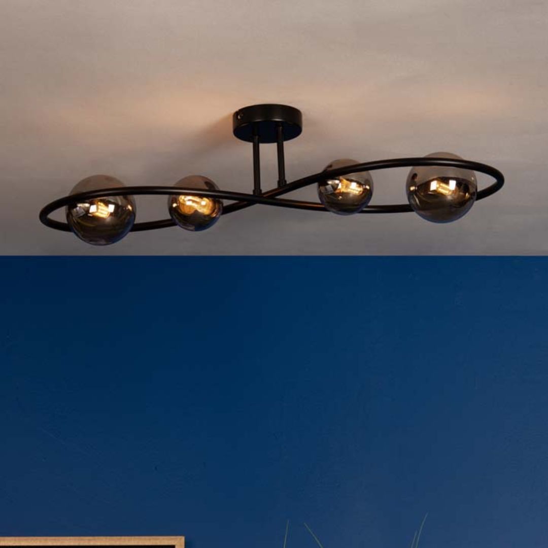 Freyza - Lena 4 Light Semi Flush Ceiling Light Black