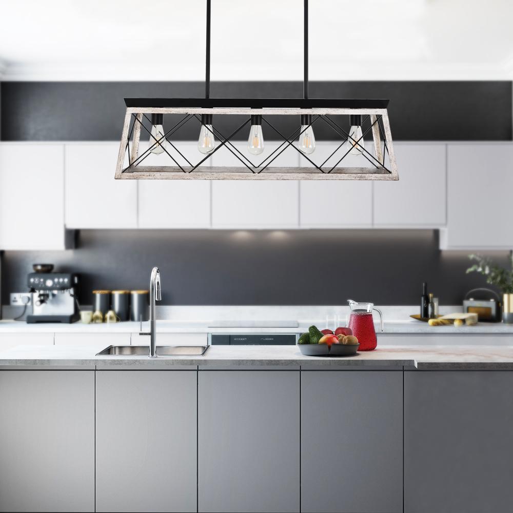 Freyza | Modern Linear Faux Wood Chandelier – Modern Dining Room Living Room