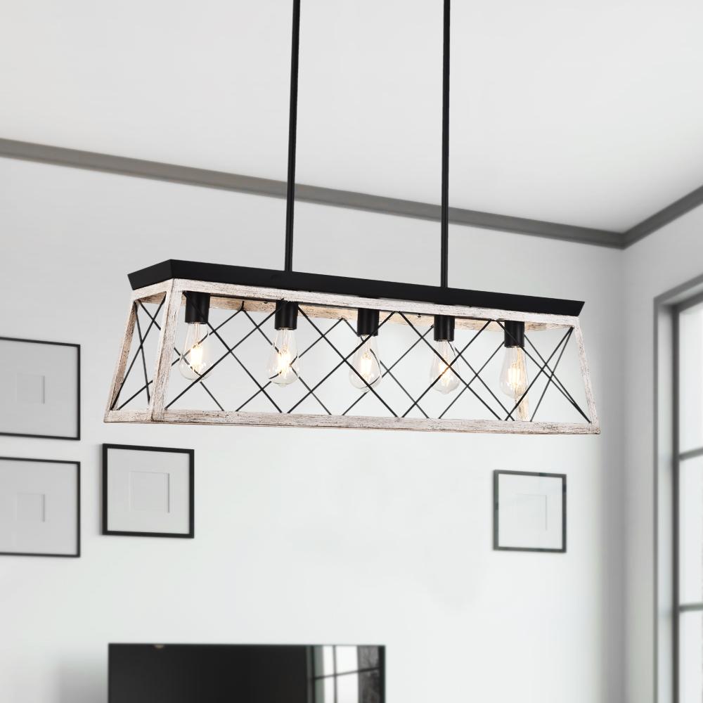Freyza | Modern Linear Faux Wood Chandelier – Modern Dining Room Living Room