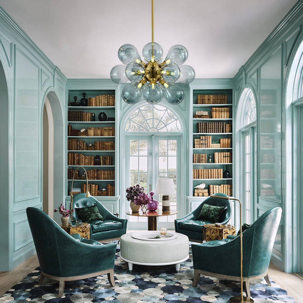 Freyza | Odin Scandinavian Blue Glass Chandelier – Scandinavian Dining Room Living Room