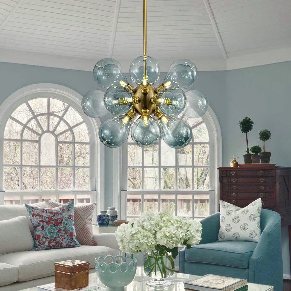Freyza | Odin Scandinavian Blue Glass Chandelier – Scandinavian Dining Room Living Room