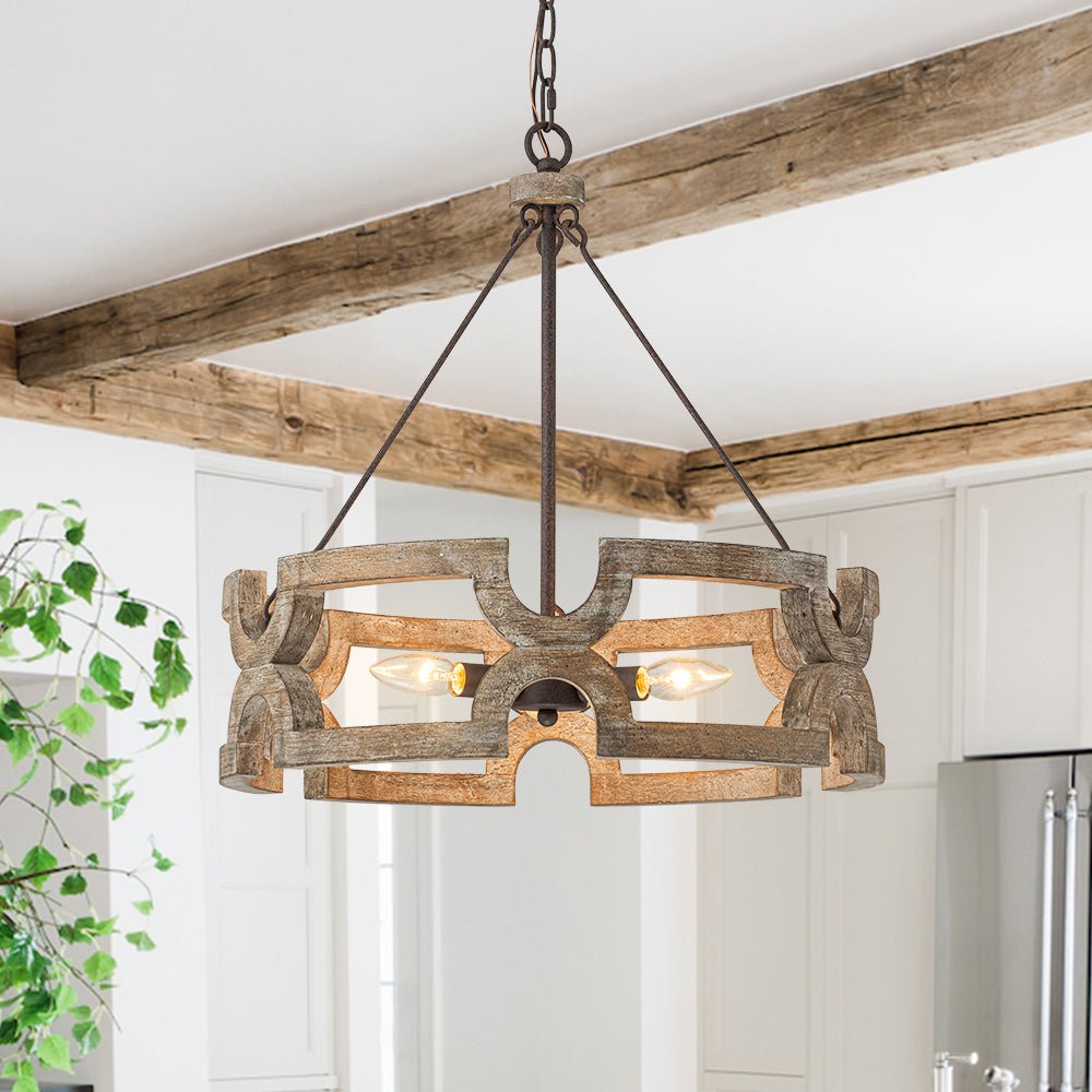 Freyza | Offener Holz-Kronleuchter im Landhausstil „Yrling“ – Esszimmer, Wohnzimmer im Landhausstil