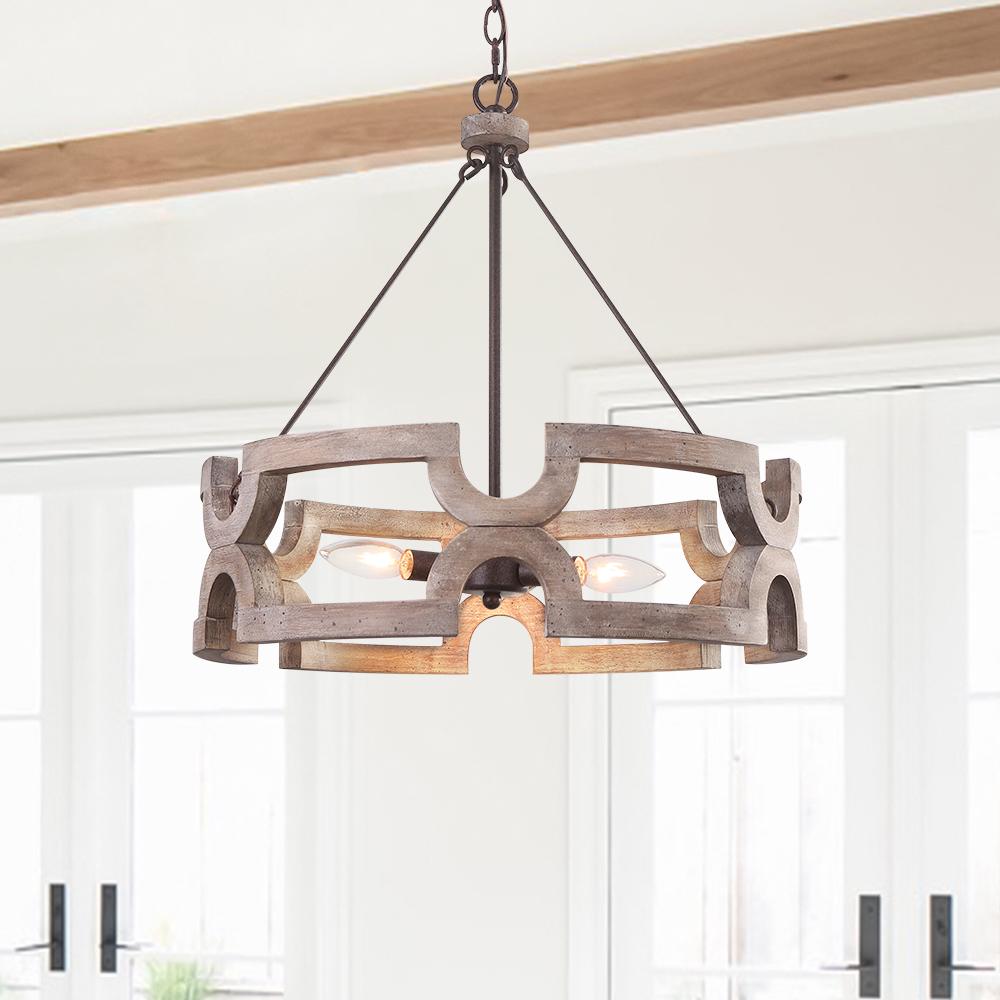 Freyza | Offener Holz-Kronleuchter im Landhausstil „Yrling“ – Esszimmer, Wohnzimmer im Landhausstil